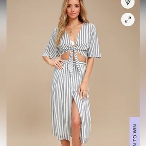 NWOT Plein de Vie Grey Striped Two-Piece Midi Dress